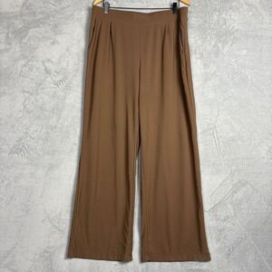 Halara Brown Wide Leg High Waisted Pleated Trousers XL Tall Side Pockets Stretch